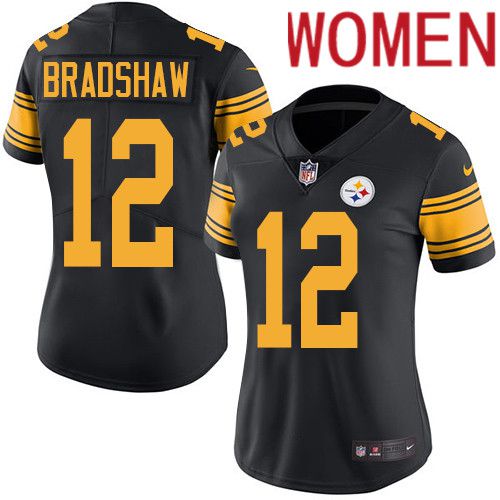 Women Pittsburgh Steelers 12 Terry Bradshaw Nike Black Vapor Limited Rush NFL Jersey